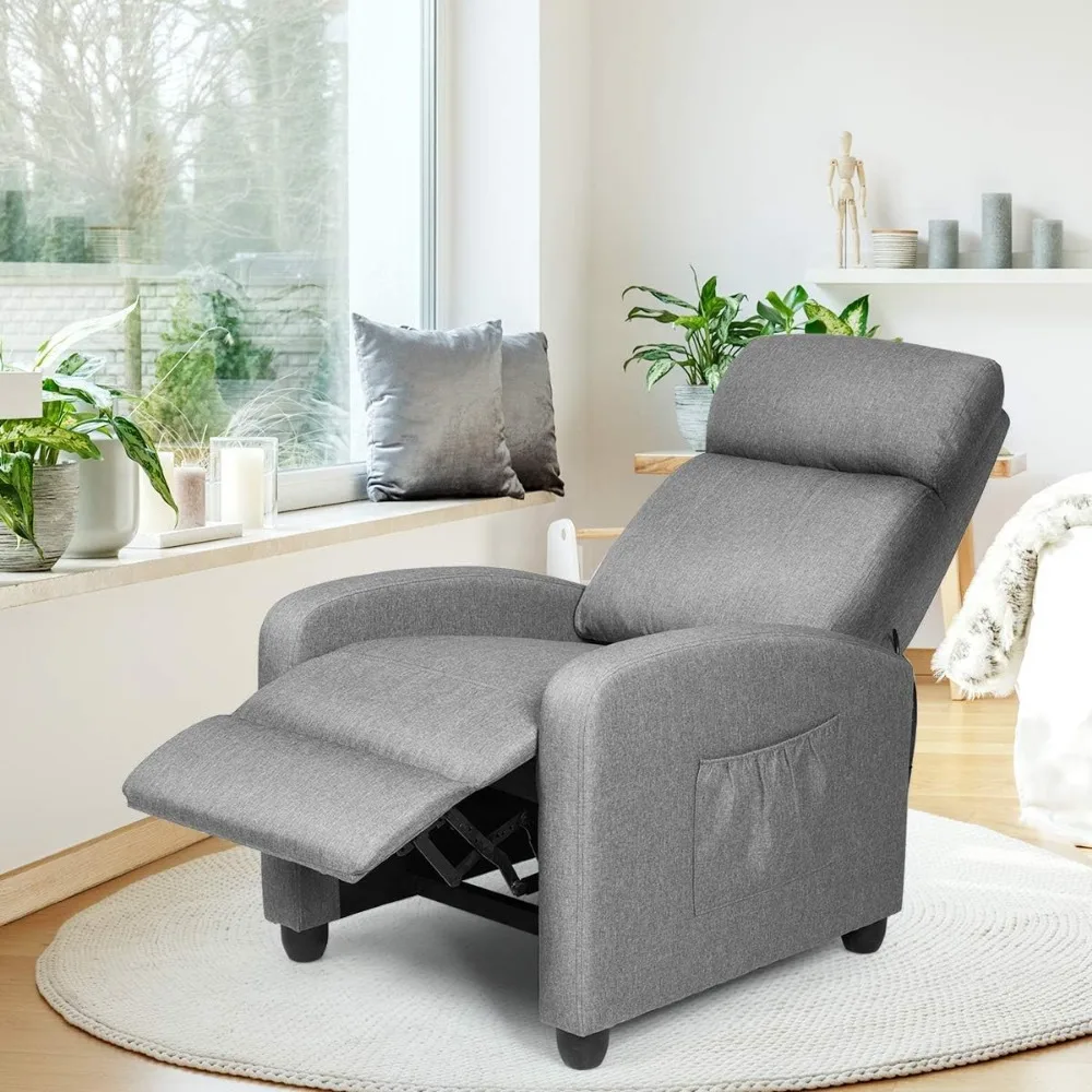 Recliner Chair, Massage Wingback Single Sofa w/Side Pocket, Fabric Recliner Sofa for Living Room