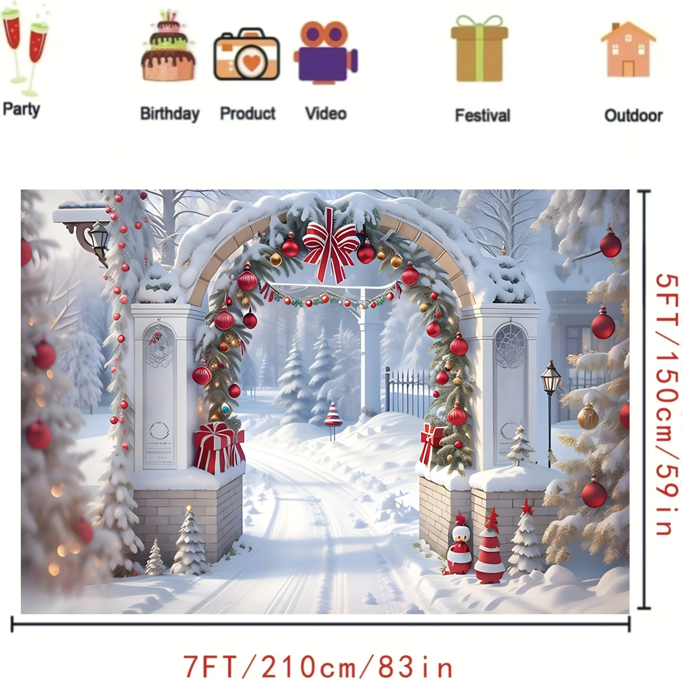 Winter Wonderland Christmas Background Cloth | Rural Arches and Snowy Trees for Party Decoration Photos