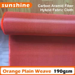 Carbon Aramid Fiber Hybrid Fabric Cloth  Orange Plain Weave 190gsm
