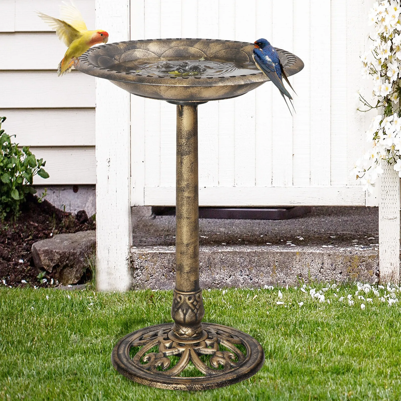 

28" Height Pedestal Bird Bath Outdoor Garden Decor Vintage Yard Birdbath Bronze United States