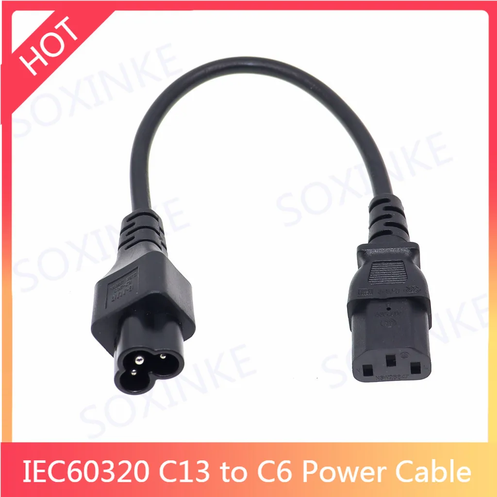 IEC 3Pin rozszerzenie męskie i żeńskie kabel, IEC320 C13 żeńskie do C6 męski przedłużacz, H05VV-F 3x0.75mm krótki kabel 0.3m / 1FT