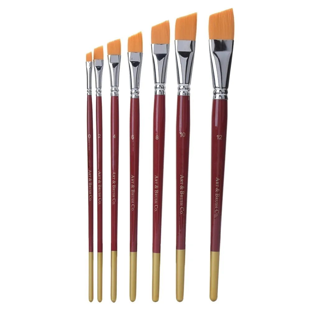 7PCS Angled Bristle Tips Angled Nylon Bristle Brushes Short Handle Build Nylon Fiber Bristles Short Handle Art Brush Set