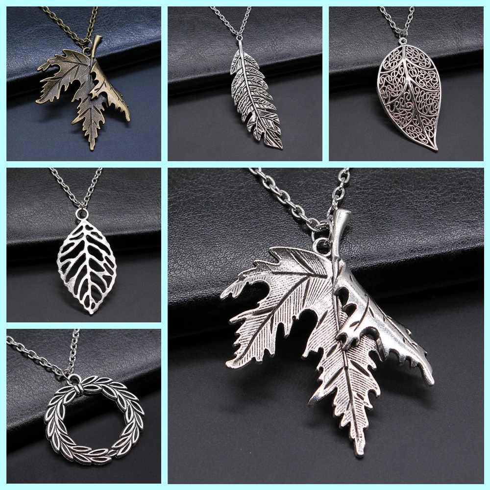 Antique Silver Color Antique Bronze Color Leaf & Branch Pendant Necklace Tree Leaves Necklace For Women Metal Long Chain