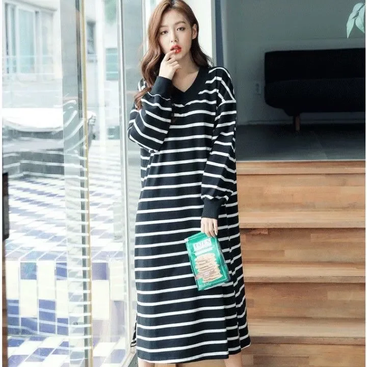 Women's Clothes 2026 Pajamas Long-Sleeved New  Sweet Homewear Large Size Outside Nightgowns Sleeping Dress Round Neck Home 150KG