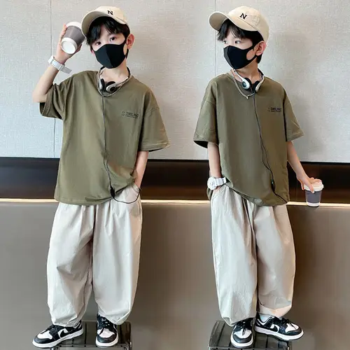 Teens Children's Summer Sets for Boys Clothing Cotton Set 2025 New Fashion Kids Loose Handsome T-shirt+ Lantern Pants Set Outfit - Image 2