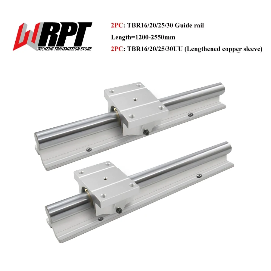 Linear Guide 2PCS TBR16 TBR20 TBR25 TBR30 Length 1200-2500mm 2PCS 4PCS TBR16-30UU Lengthened With Copper Sleeve Slider CNC Parts