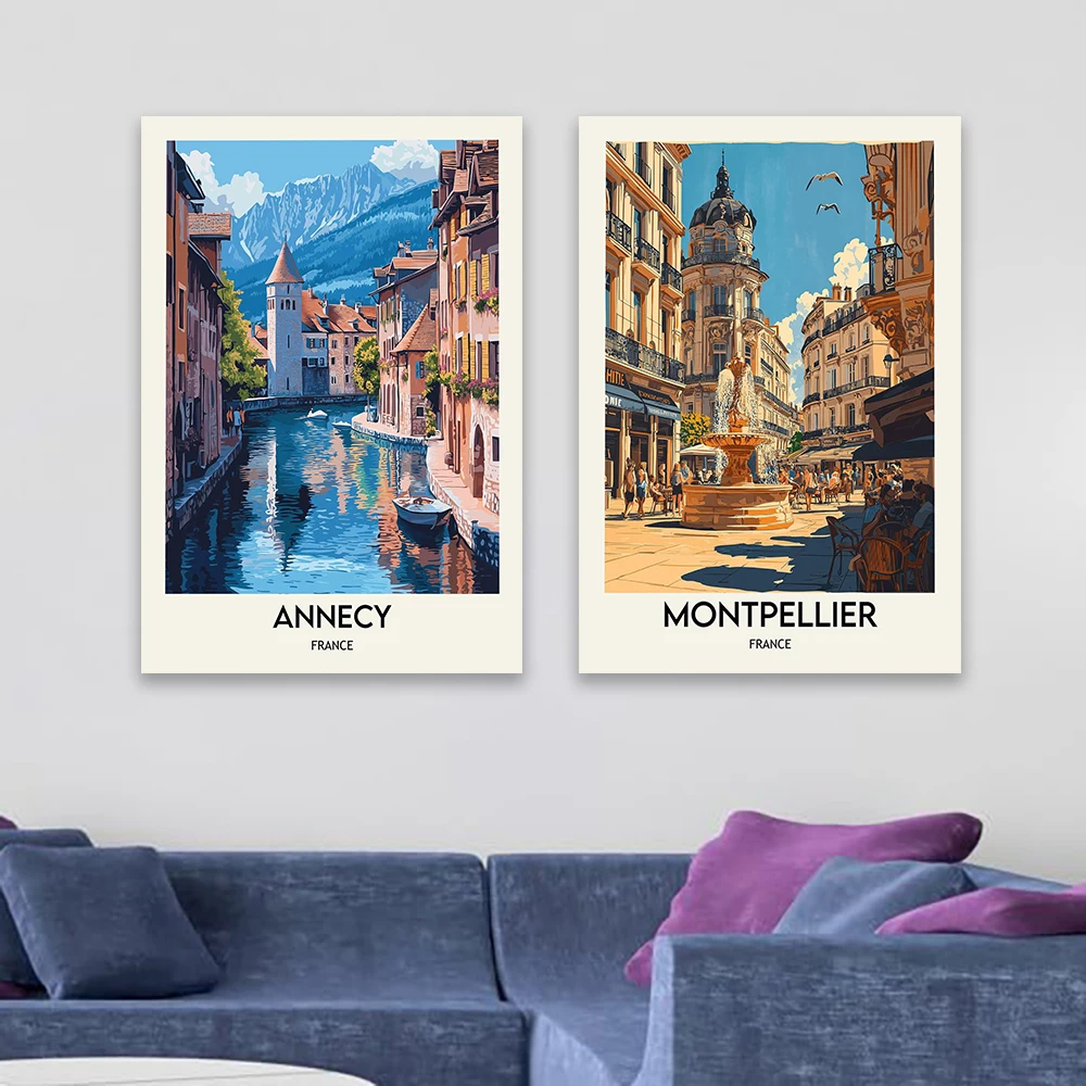 Montpellier Poster Montpellier Wall Art Print France Nature Landscape Travel Poster Annecy Print Lake Annecy Canvas Painting