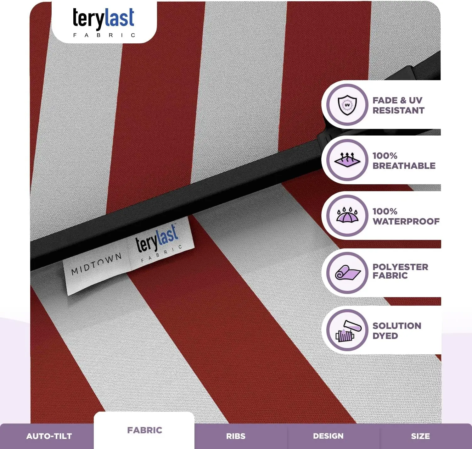 De Magere 6 Voet Buitenparaplu Met Terylast Rode Strepen (Rood/Witte Strepen) Polyester Stof-8 Ribben Aluminium Frame Patio Um