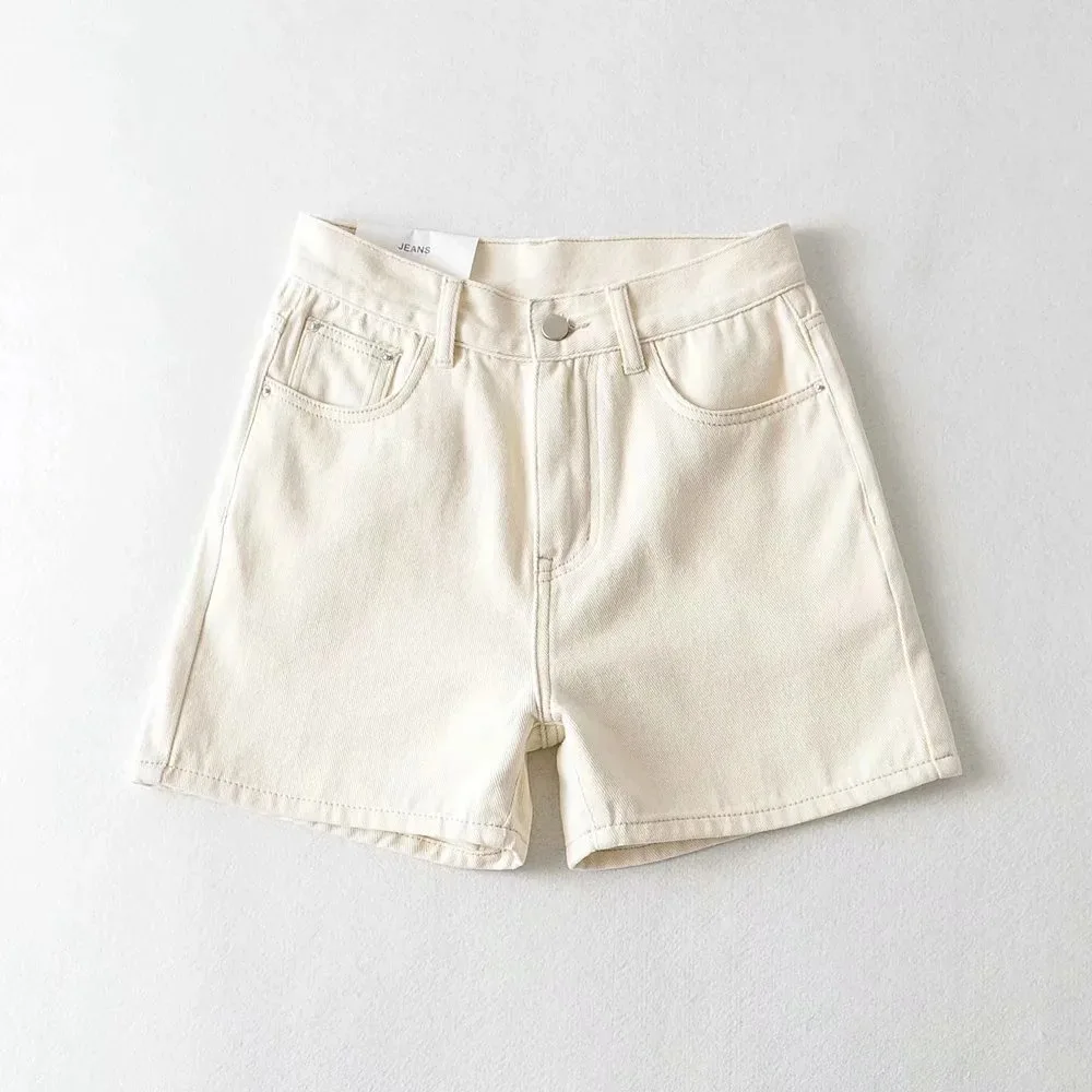 Summer Vintage High Waist Denim Shorts Women Casual Wide Legs Loose Rolled Jeans Short Pants Ladies High Street Bottoms Clothes