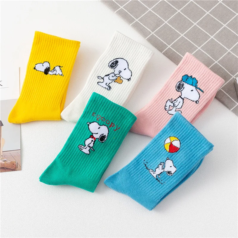 Kawaii Peanuts Snoopy Mid-Tube Socks Cotton Sports Socks Soft Breathable Sweat Absorption Versatile Couple Cute Girls Toys Gift