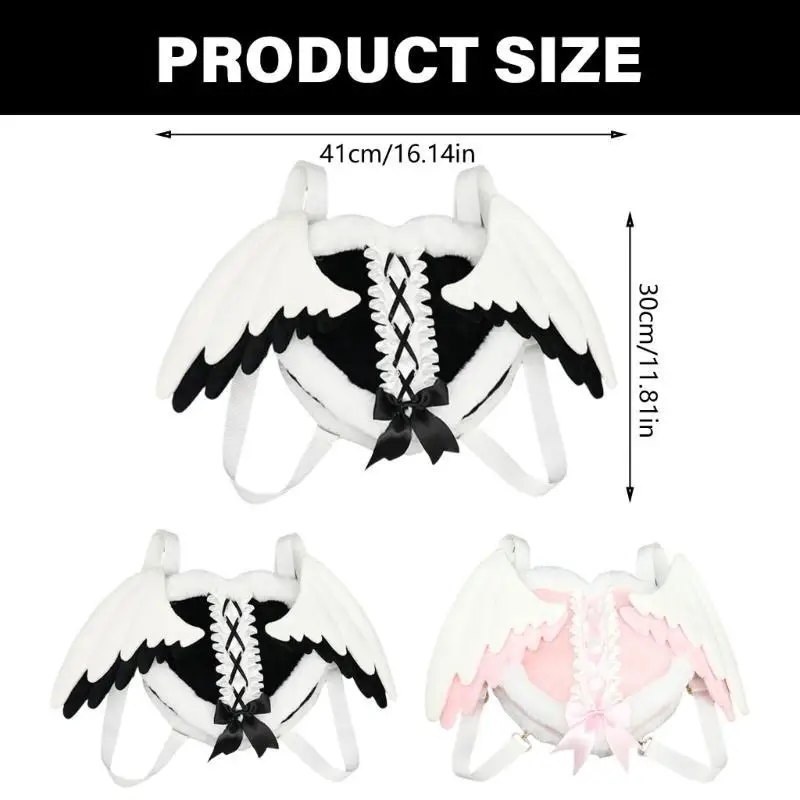 652F Cosplay Costume Heart Shaped Backpack Bag with Detachable Angel Wing Halloween Theme Party Costume Anime Shoulder Bag