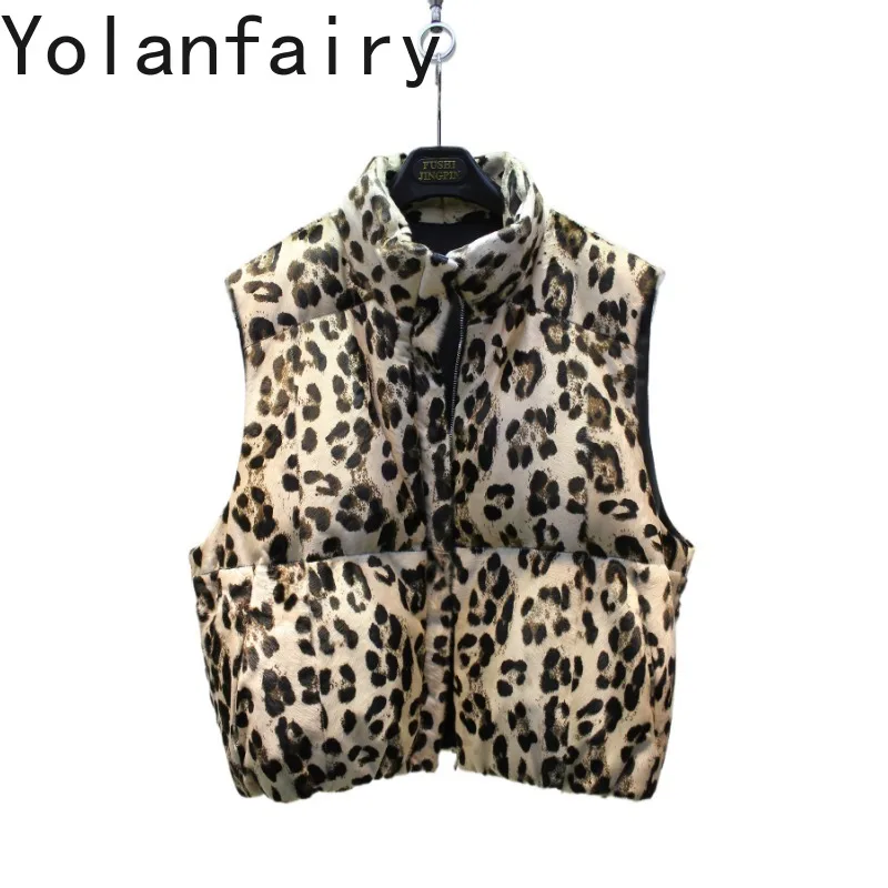 YOLANFAIRY Genuine Sheepskin Shearling Woman Real Fur Coat Winter High Quality White Goose Down Jacket Short Vest Casaco Pele