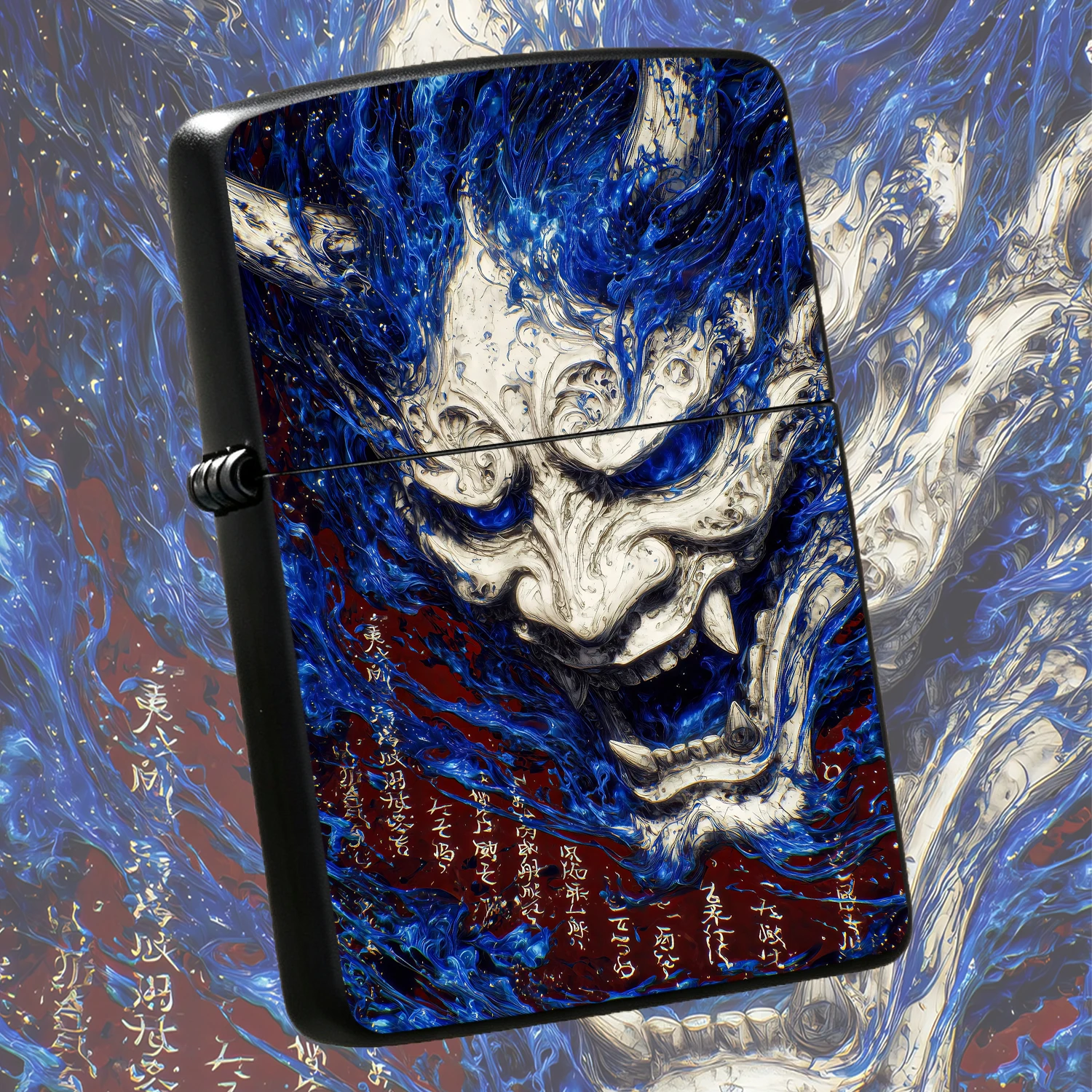Creative Hannya Pattern Lighter, Stylish Blue Flame Oni Mask Art Desktop Ornament, Portable Cool Accessory For Daily Use, Unique Oriental Aesthetic Decor, Exquisite Gift For And Friends In Any Scene Interesting And Humorous Lighters