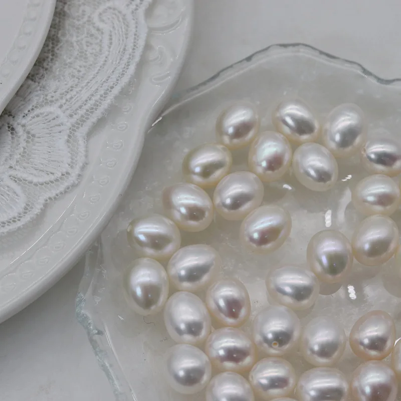 Premium Strong Light Rice Beads 9-10mm Pearl Rice Grain Shape Elliptical Full Hole Manufacturer Direct Sales Wholesale