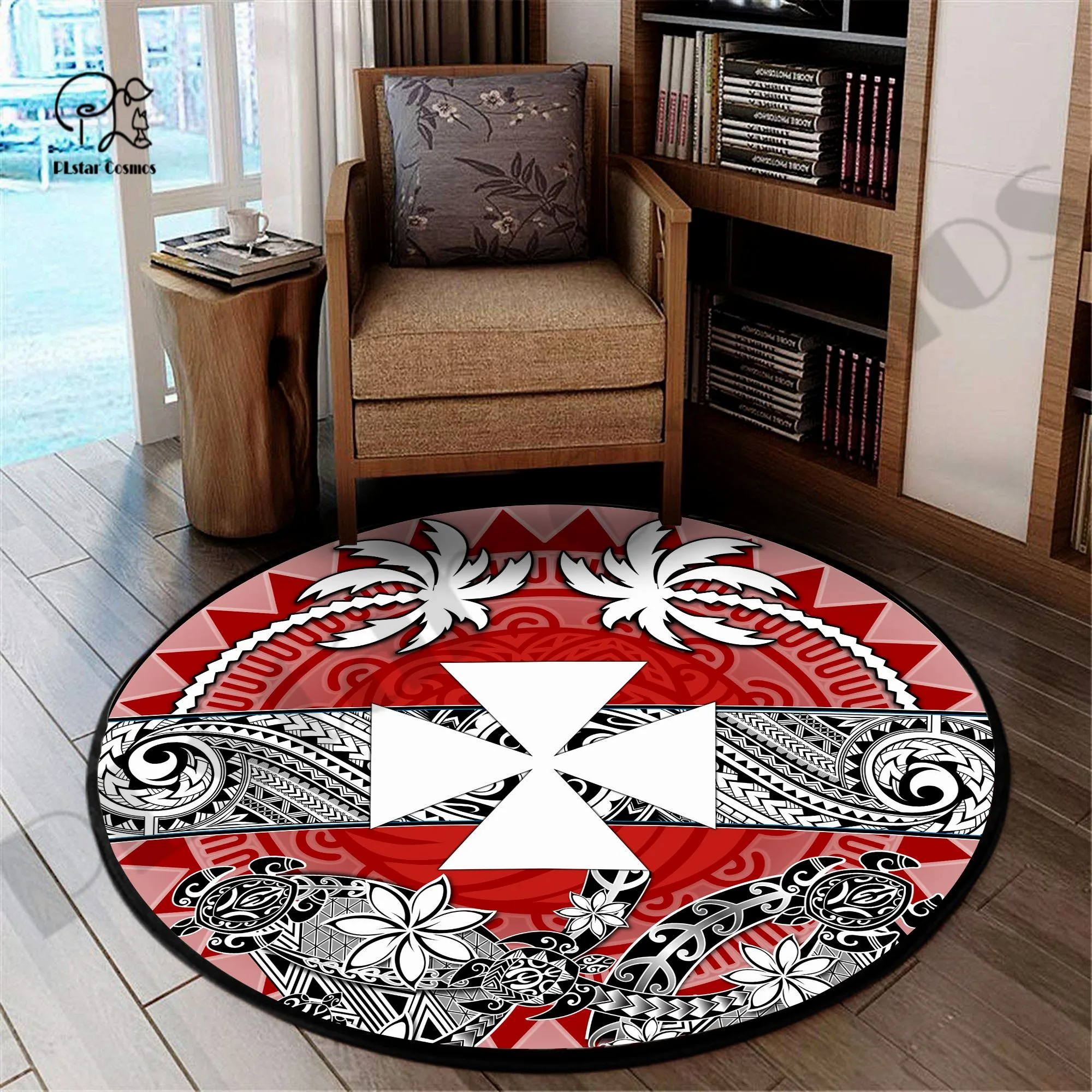 Wallis And Futuna Tahiti Polynesia Round Rug 3D Area Rug Non-slip Mat Floor Dining Room Living Room Room Mat Soft Bedroom Carpet