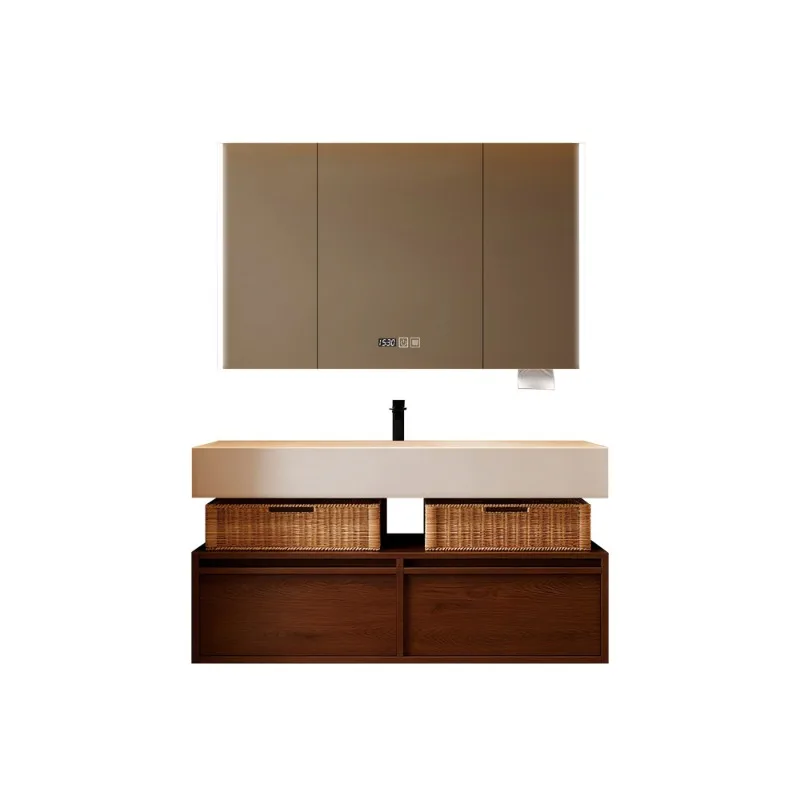 

Двойной шкаф для ванной комнаты, зеркальный шкаф с интегрированной раковиной из каменной плиты с горячей гибкой, комбинация раковины и шкафа для ванной комнаты