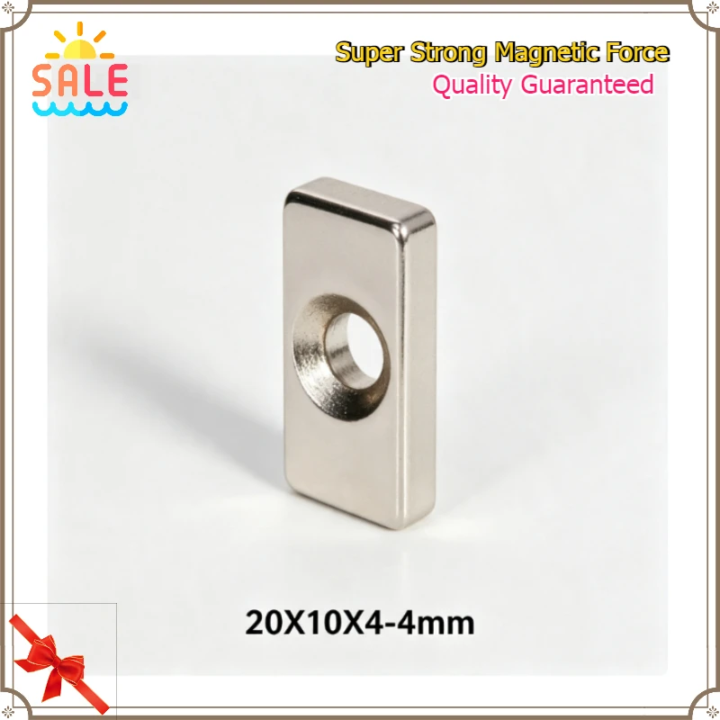 20x10x4-4mm  Square Neodymium Magnet 4mm Mounting Hole 20x10x4-4mm NdFeB Block Magnet for Cabinet Fixing Craft Model Making