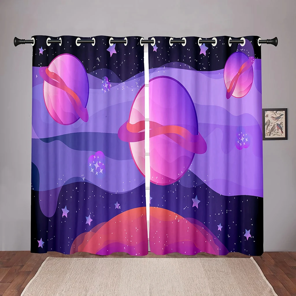 Cartoon Space Planet Universe Blackout Window Curtain for Bedroom Living Room Bathroom Kicthen Door High Shading Hot Pattern