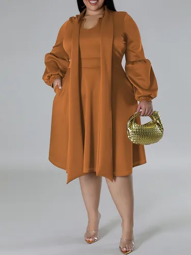 Imagen 1 del producto XL-5XL-vestido Midi elegante de talla grande para mujer, ropa Bohemia informal de manga larga, color negro, Otoño, 2024