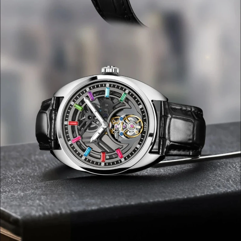 

AESOP Fashion Tourbillon Movement Mechanical Watch For Men Skeleton Color Diamond Watches Mens Luxury Sapphire Mirror clock