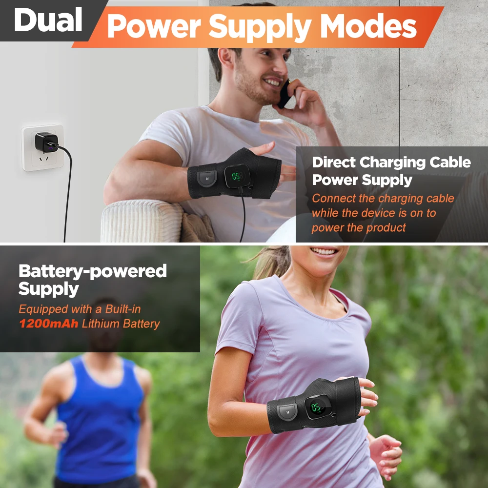 Elektrisch beheiztes Handgelenkmassagegerät, 3-Zonen-Heizung, Handvibrationsmassage, lindert Tenosynovitis und Karpaltunnel-Ermüdung