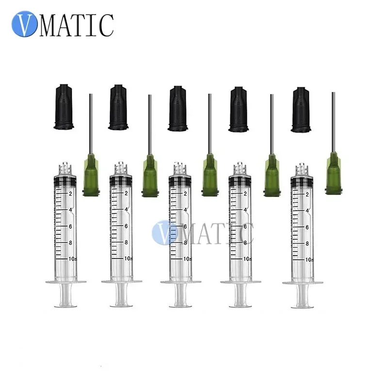 Free Shipping 6 Syringes 10ml 10cc With Caps & Dispensing Needle Tips Adhesives Glue Dispenser Syringes Needles 14G 1 Inch