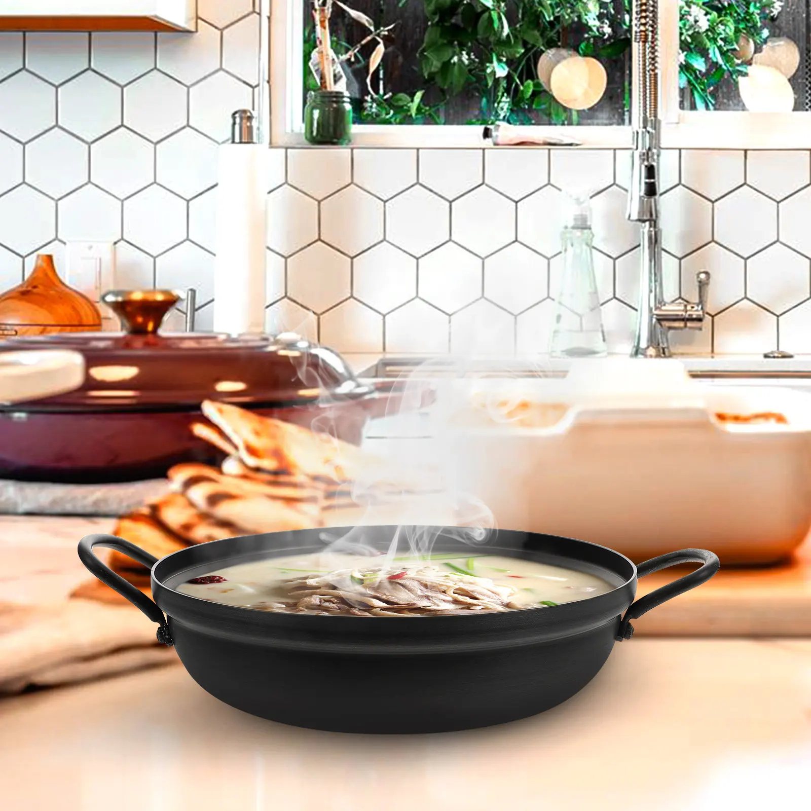 Seafood Pot Aluminum Alloy Binaural Stainless Steel Korean Style Hot Pot Small Portable Soup Cooking Pan Household Use