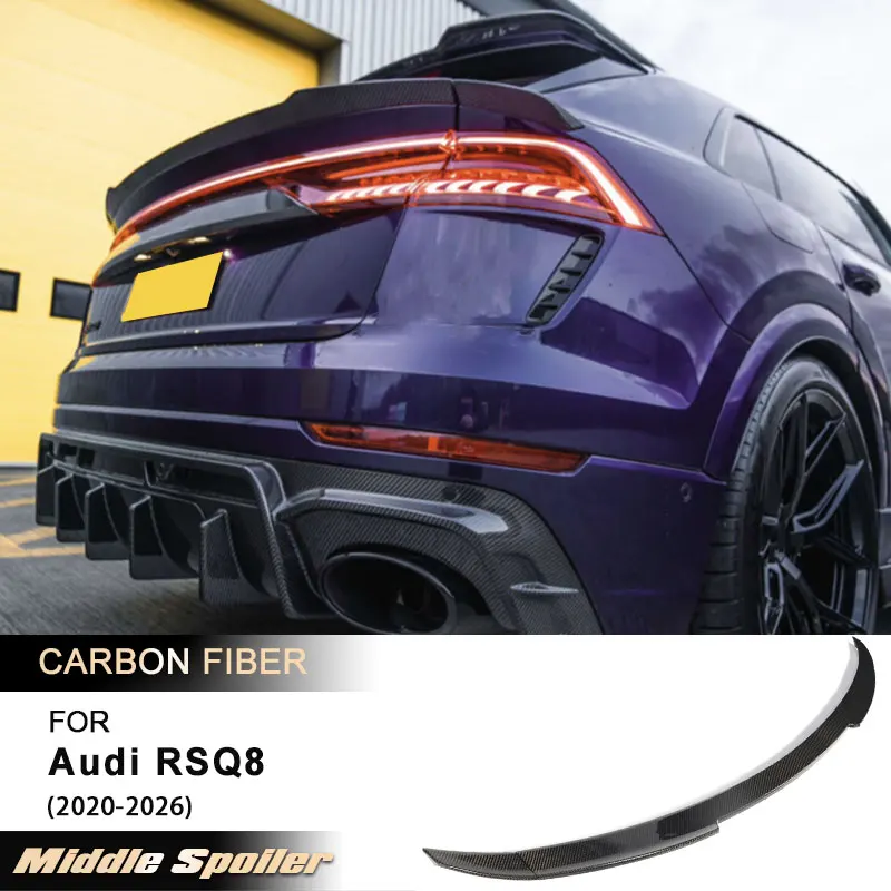 Car Rear Middle Spoiler Wings for Audi RSQ8 RS Q8 2020-2026 Racing Rear Spoiler Mid Trunk Spoiler Wing Lip Full Carbon Fiber