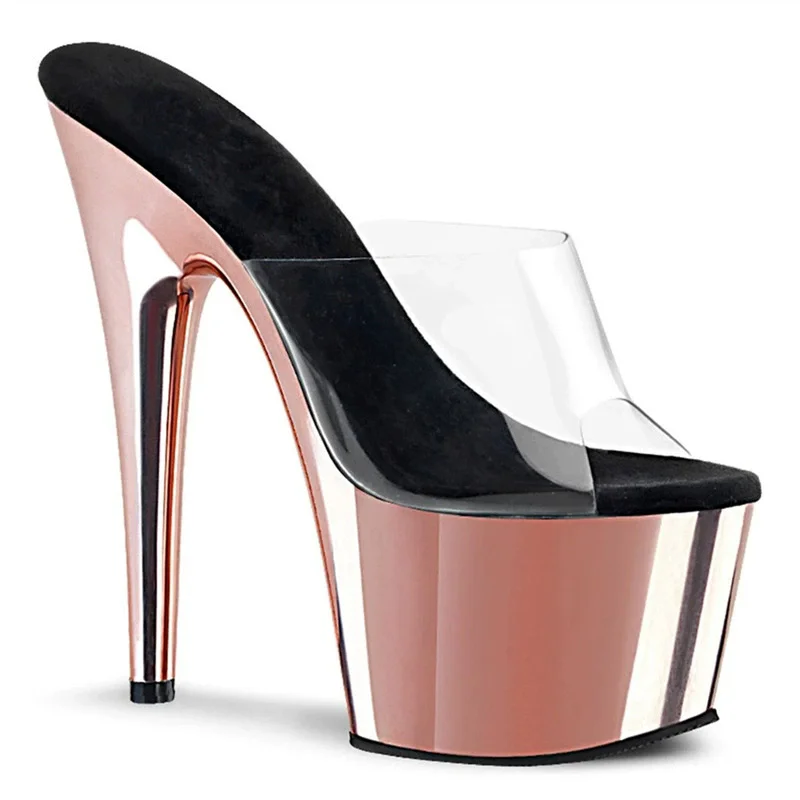 Auman Ale Large Size Summer Women's Slippers Outdoor Transparent Women's Sandals 17 CM Thin Heel High-heeled Platform Shoes