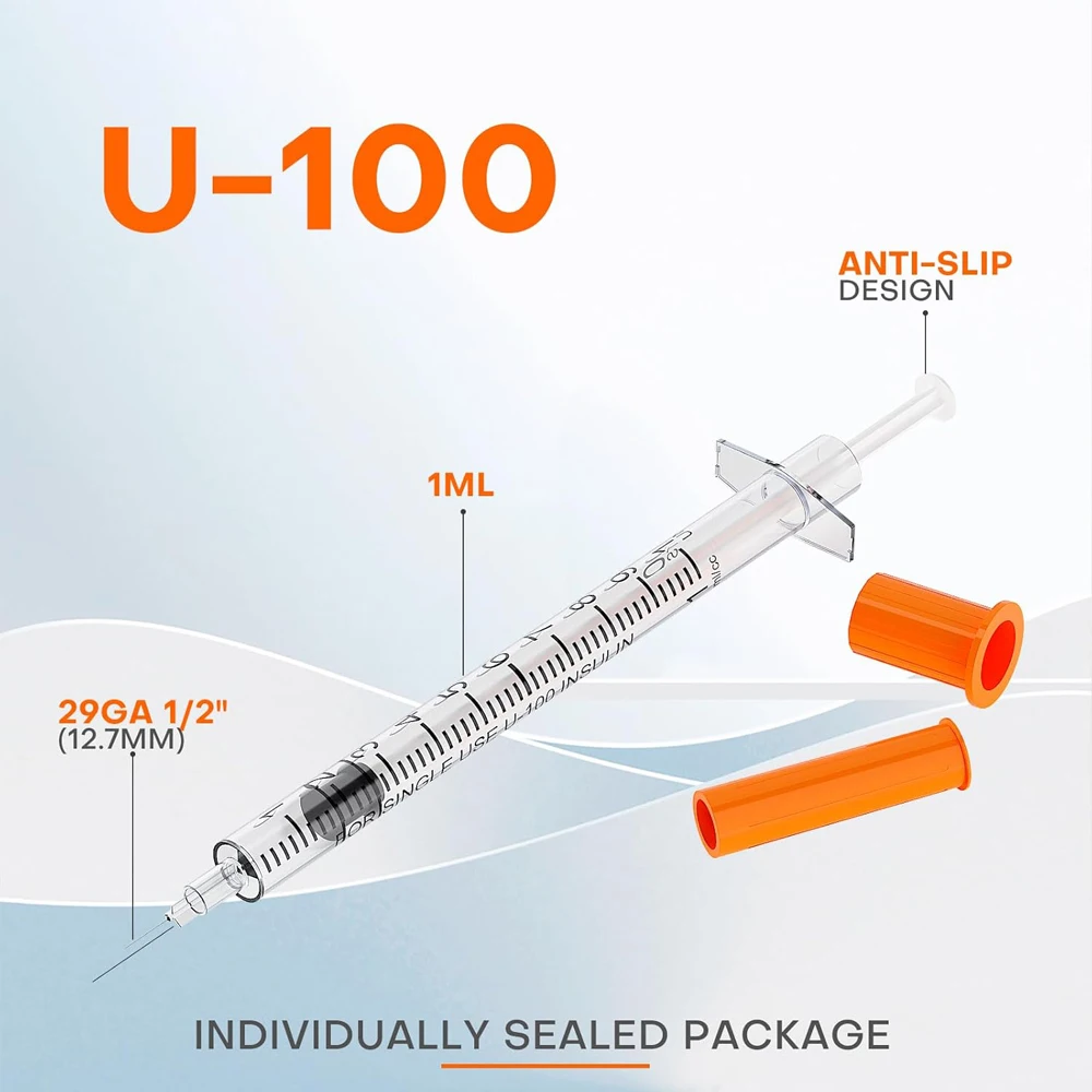 U-100 Insulinspritze 1 ml 29 G 1/2'' (12,7 mm) Nadel | 100 Stück einzeln versiegelt | Einweg- und sterilisiert für Haustiere – Detail 2