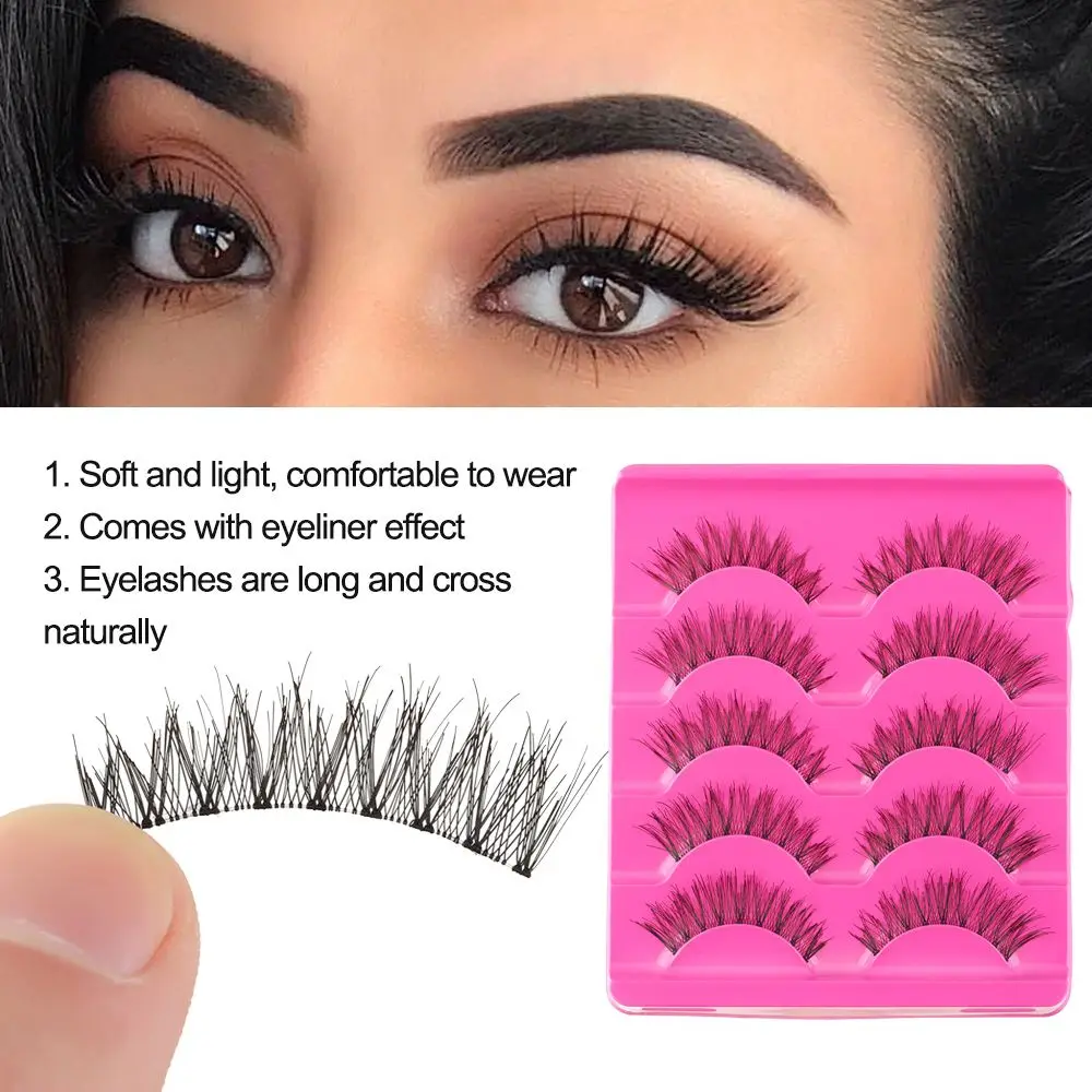 

5 Pairs Soft Black Handmade False Fake Eyelashes Eye Lashes Extension Cross Thick