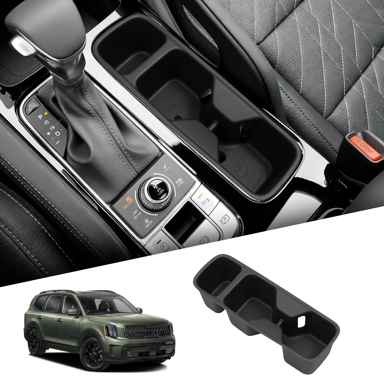 

SMABEE for Kia Telluride US Version 2020-2025 Center Console Cup Holder Shock-Absorbing Storage Tray TPE Tidying Car Accessories