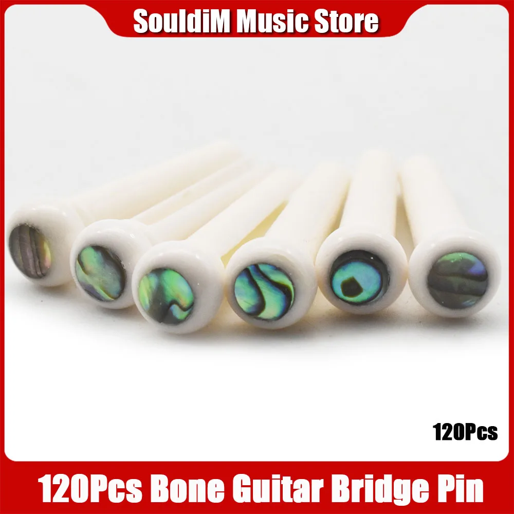 

120PC Real Bone Acoustic Guitar Bridge Pins Pure Bone Ebony Bridge Pin with Brass Circle for Folk Guitar Replacement Accessories