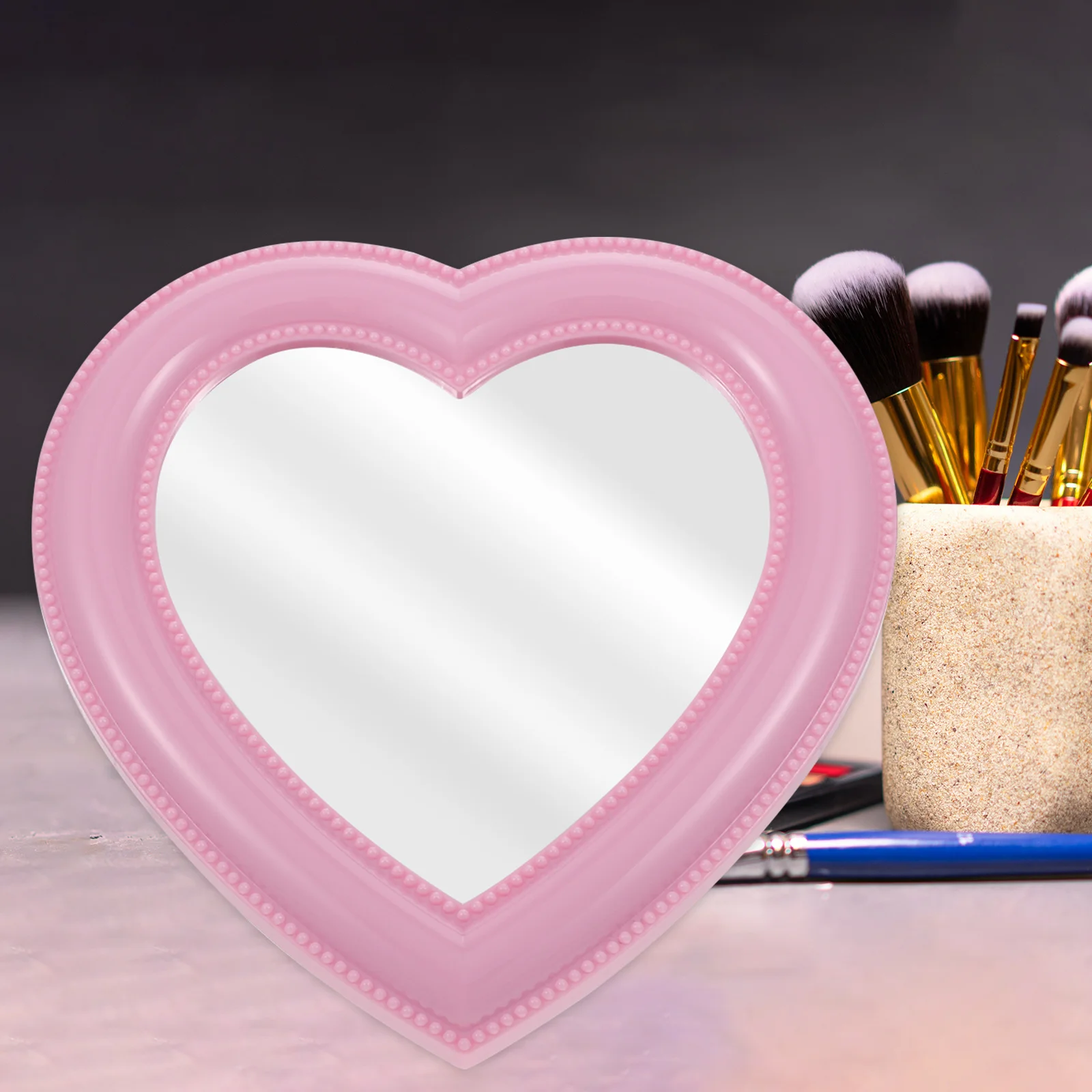 1Pcs Heart-Shaped Makeup Mirror Scratch-Resistant Retro Design Wall-Mounted Desktop Mirror Clear Reflection Tabletop