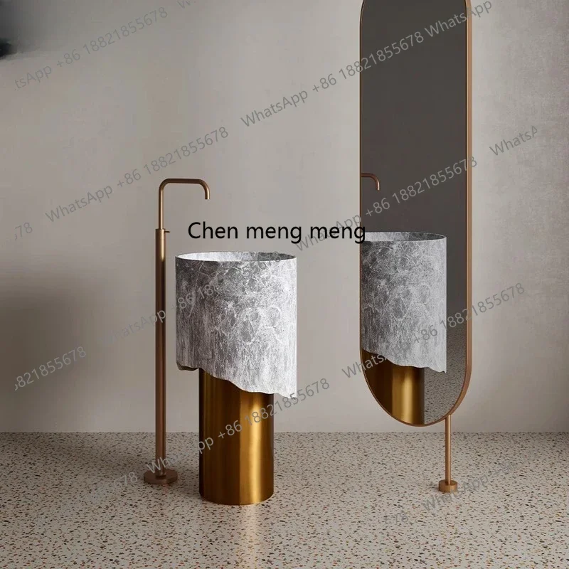 X  Stainless steel column basin villa commercial art washstand marble pattern personalized vertical washbasin