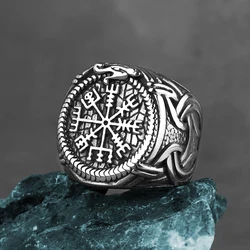 316L Stainless Steel Viking Dragon and Helm of Awe Ring Men Pagan Odin Amulet Vegvisir Scandinavian Ring Jewelry Wholesale