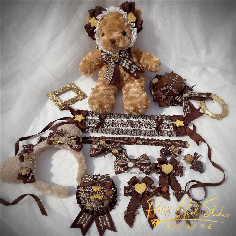 Tiramisu Band Bear Chocolate Bear Ear Sweet Lolita Cute Hair Ornaments Hairpin KC Badge Tops Hat Headwear Vintage Cospaly