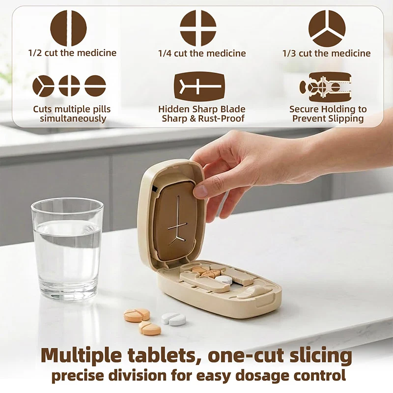 1portable Multifunctional Pill Cutter With Stainless Steel Bladesdesigned Cutting Grinding Storagea Compact 2in1Organizer