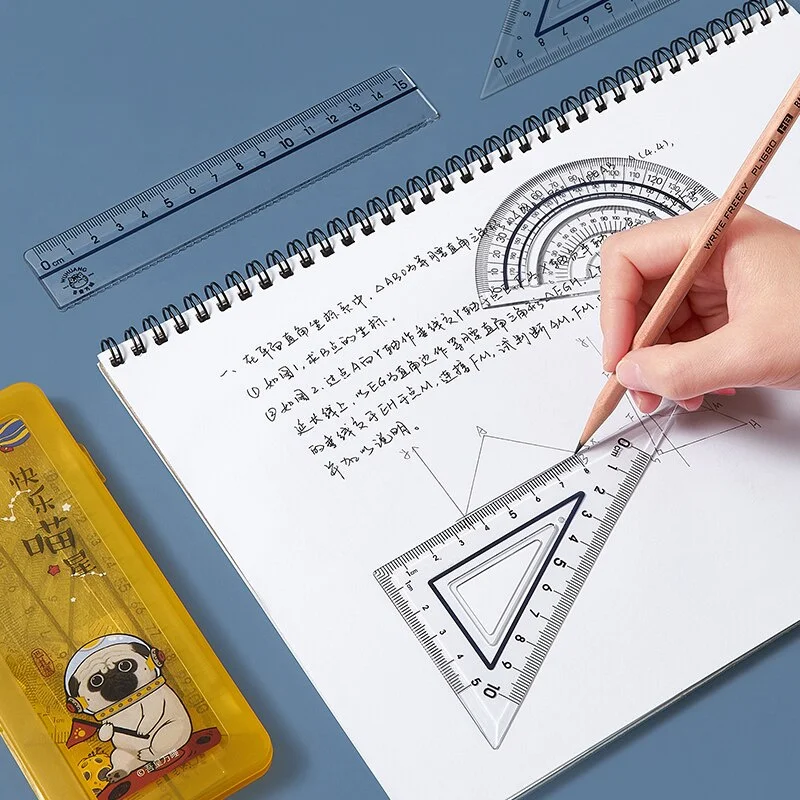 4pcs Cartoon Ruler Set Plastic Geometry Maths Drawing Compass Stationery Rulers Mathematical For School Boy Girl Stationery Gift