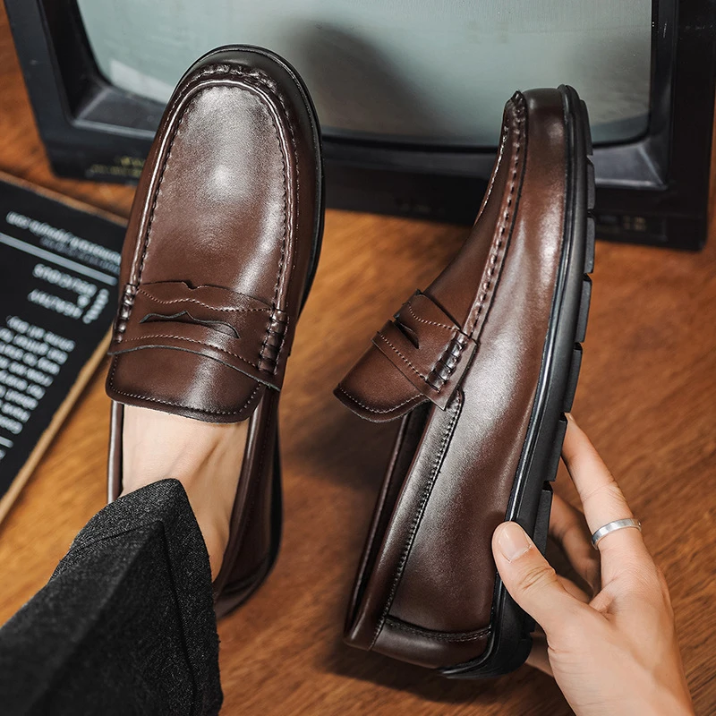 Mens Brown Burnished Crocodile Embossed Leather Monk Strap Slip On Formal Business Office Wedding Groom Dress Shoes Fashion