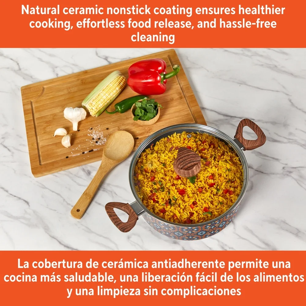 4.8qt الألومنيوم الهولندية فرن غير لاصق تجهيزات المطابخ السيراميك غطاء زجاجي الخشب نظرة مقابض الحساء المثالية الحساء الصلصات سهلة التنظيف #6