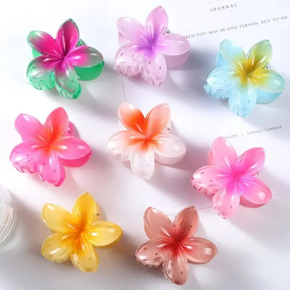 7cm Frangipani Flower Plastic Hair Claw Women Girls Travel Beach Popular Head Catches Flower Hair Clips Hair Accessories Tool