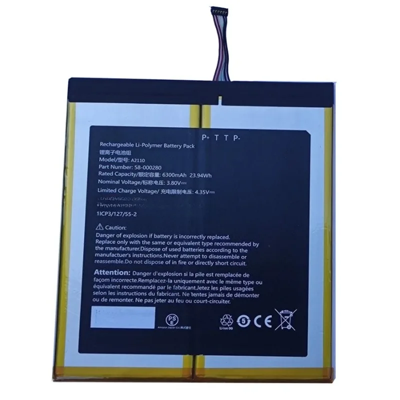 In Stock For Amazon Kindle Fire HD 10.1 9th M2V3R5 Tablet Computer Compatible A2110 58-000280 Batteries 3.85V 6300mAh DR-A036
