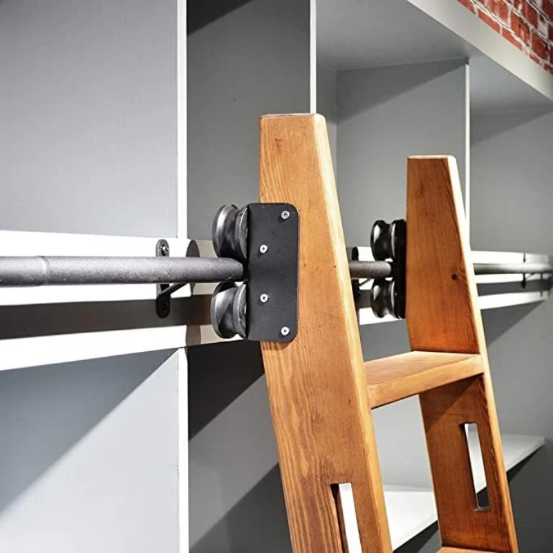 Imagem -06 - Deslizante Biblioteca Hardware Kit sem Escada Preto Rústico Round Tube Rolling Ladder Track Rolo de Piso com Freio Interior 13ft400cm