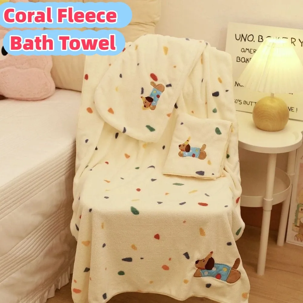 

Cartoon Puppy Coral Fleece Bath Towel Quick Dry Absorbent Soft Towel Set Large Size Thickened Hair Drying Towel Daily Use