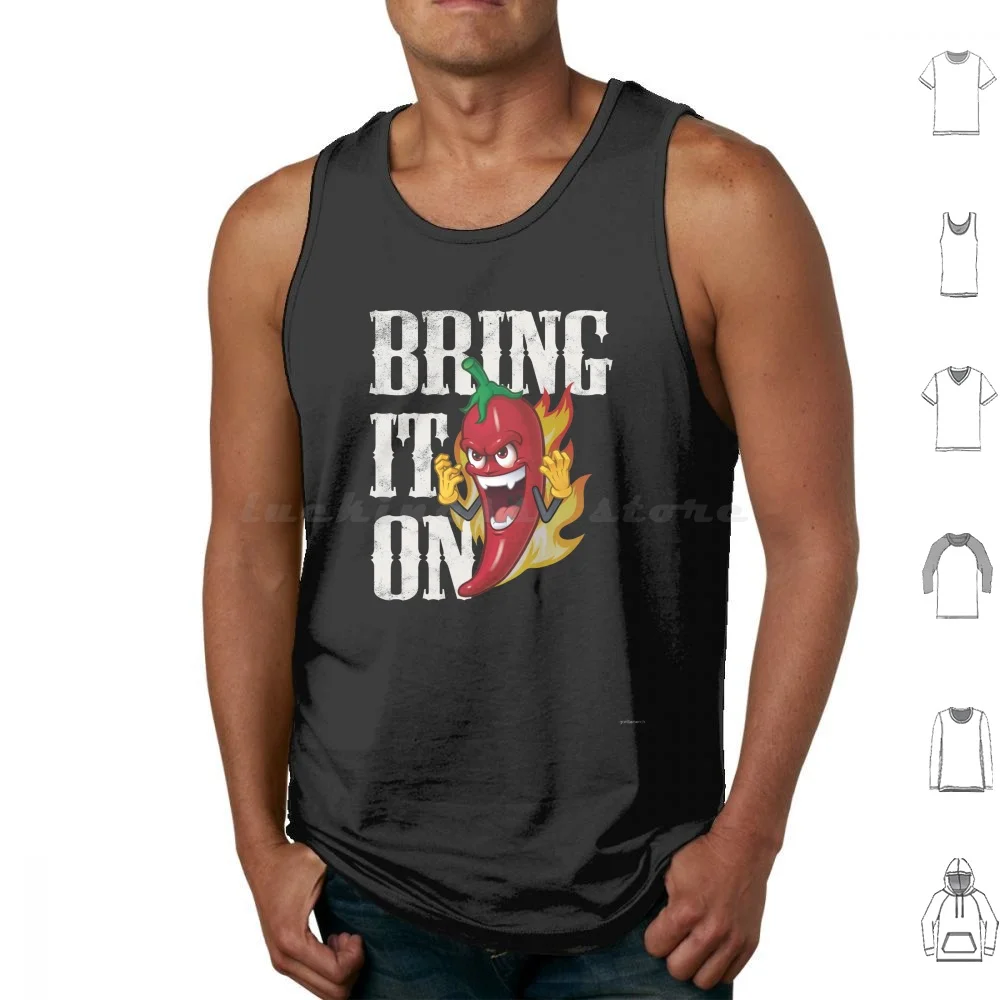 Bring It On , Chilli , Curry , Spicy Food Design Tank Tops Print Cotton Chilli Pepper Spicy Food Chili Curry Chilli Con