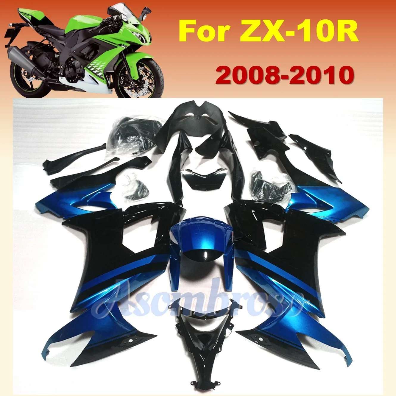 Injection fairings for Kawasaki Ninja ZX10R 2008 2009 2010 ZX1000F ZX-10R 08-10 ZX1000E Blue Black Bodywork set