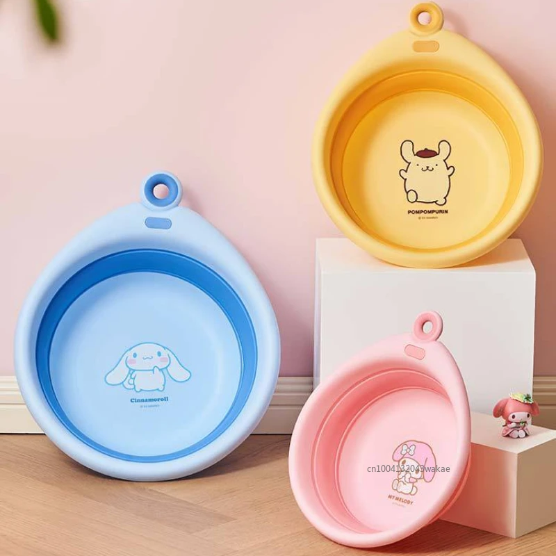 New Sanrio Children's Portable Folding Basin Kuromi Cinnamoroll Plastic Household Baby Cute Washbasin Mother and Baby Supplies