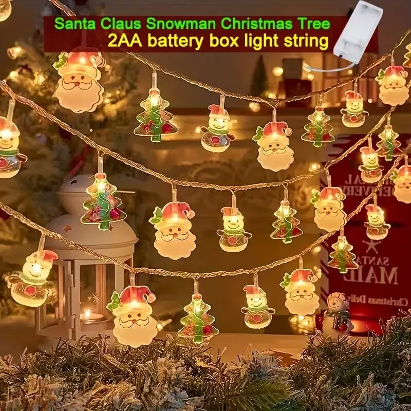 56/118in 10/20LED Christmas Tree Santa Claus Snowmen Fairy String Lights Battery Powered Warm White Xmas Home Party Decoration