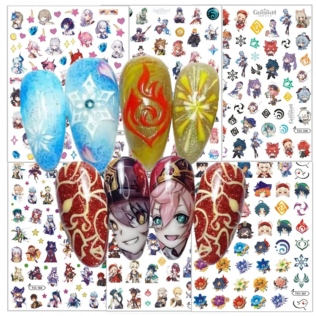 

Genshinimpactedi new TSC-135-337 3d Nail Art Sticker Slider Stamp Decor For Nails Accessories For Professionals